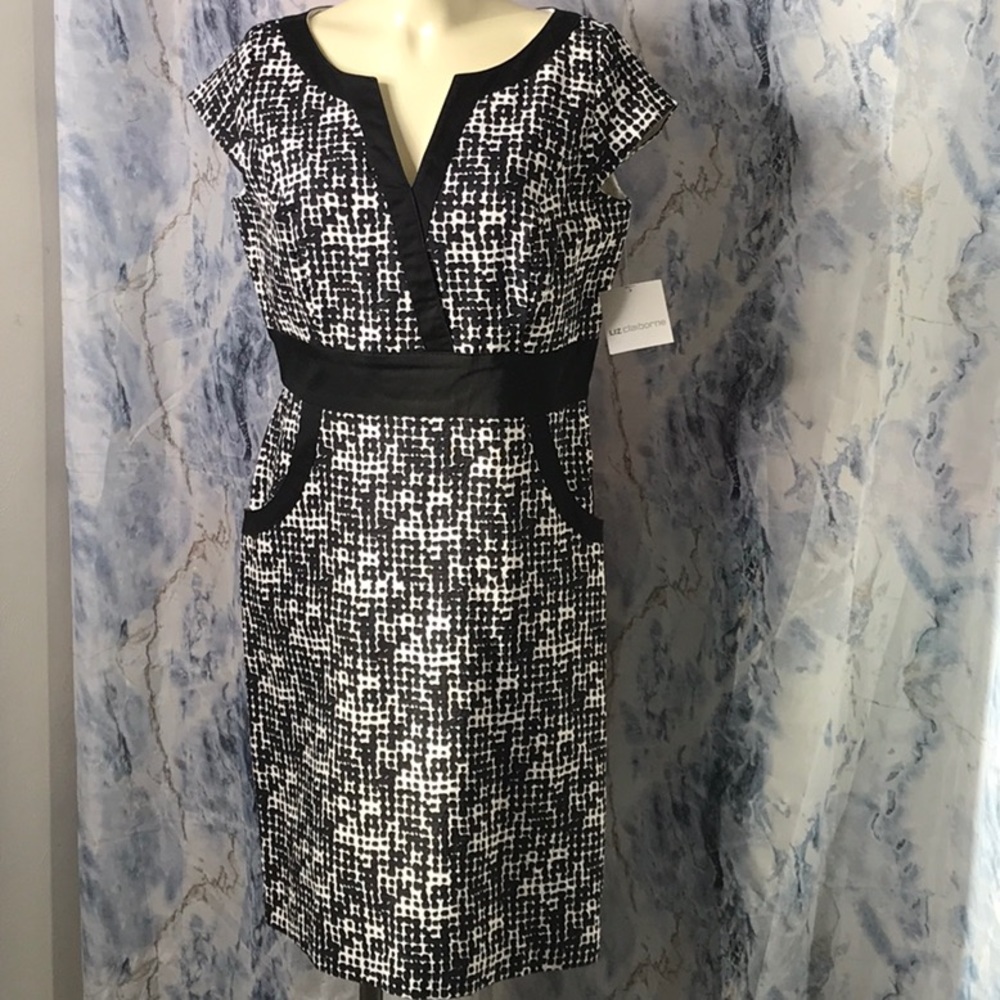 NWT Liz Claiborne sleeveless fitted dress V-neck Cotton Spandex - Picture 9 of 13